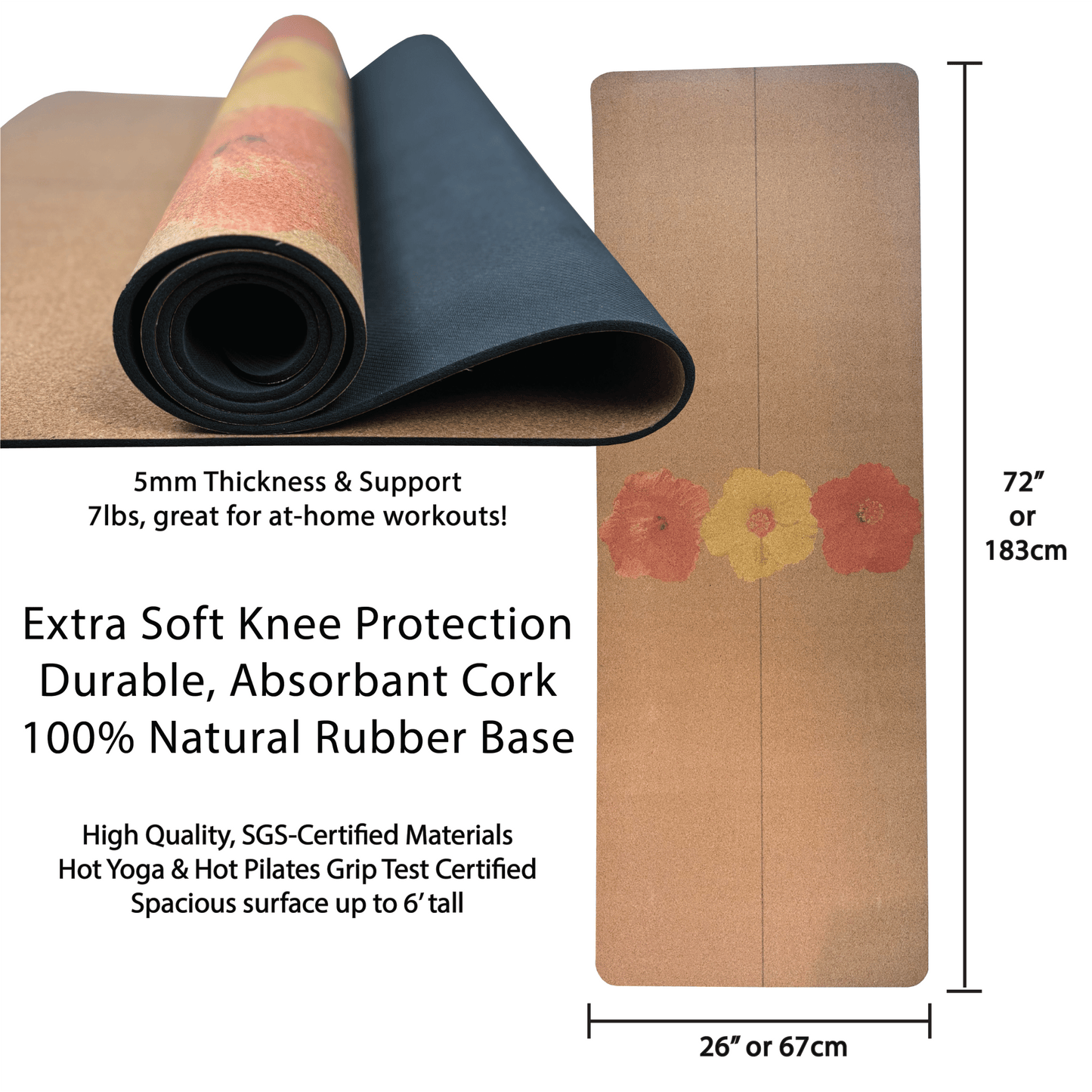 Luxury Yoga Mat • The Flowers Mat 5mm Cork And Rubber - Crk
