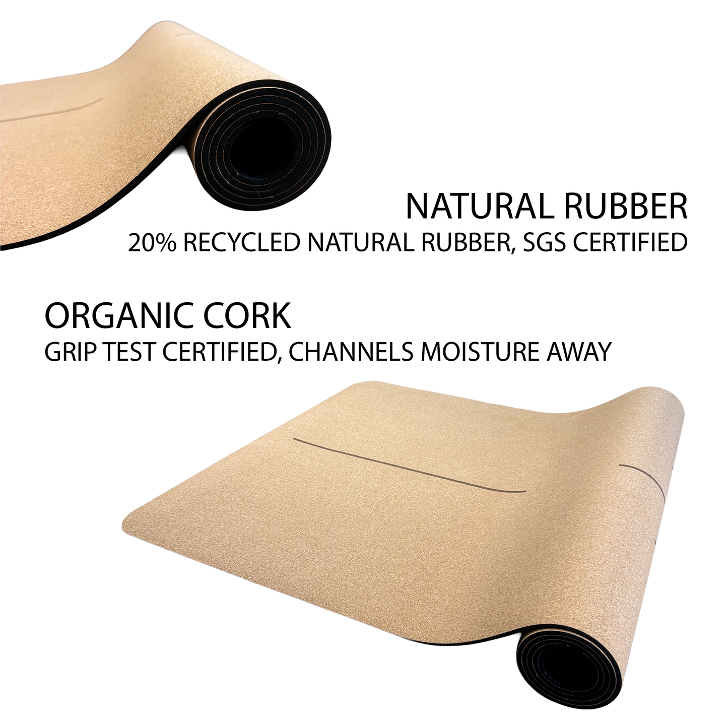The Sun Mat • 4mm Thick, Organic Cork Yoga Mat with Recycled Natural Rubber