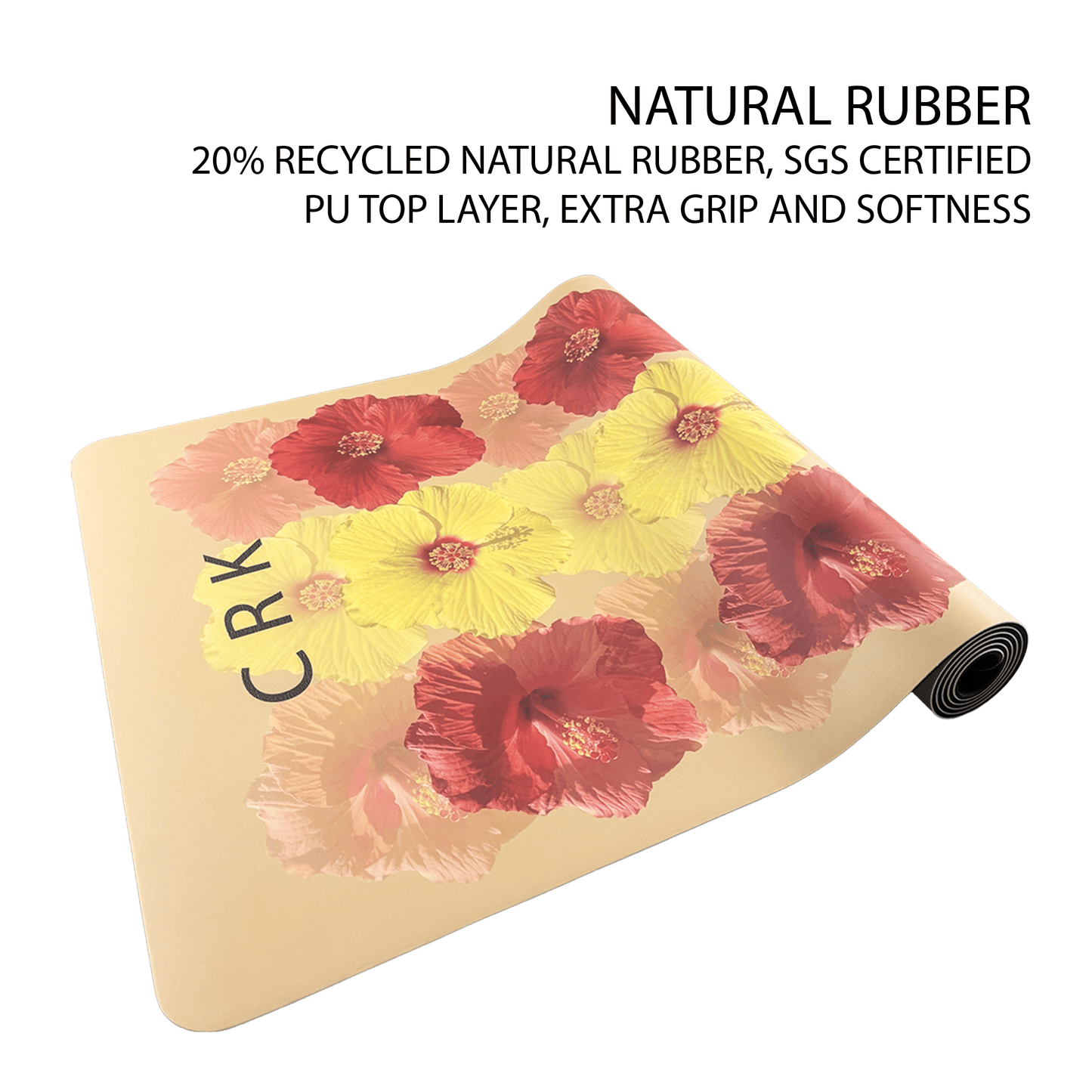 The Summer Mat • 4mm Thick, Recycled Natural Rubber Yoga Mat with Tropical Flowers - Crk