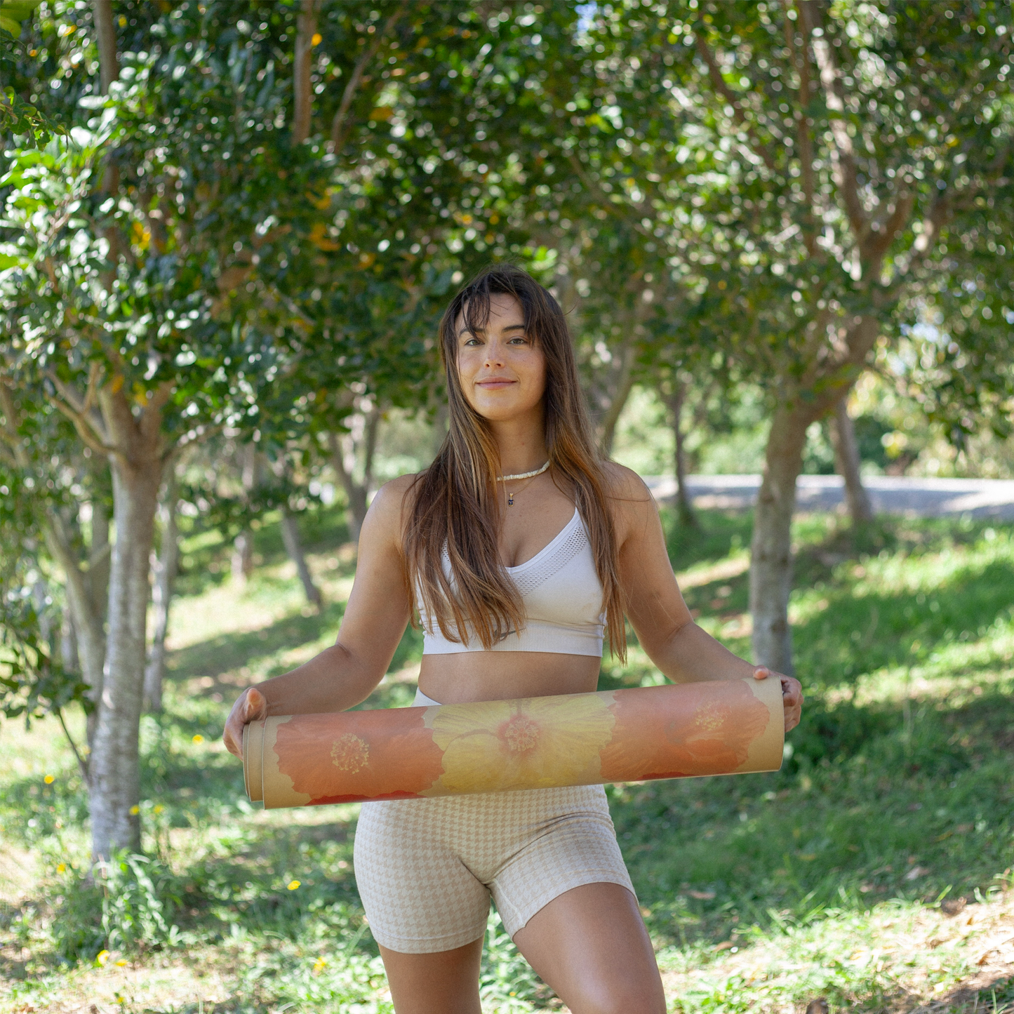 The Summer Mat • 4mm Thick, Recycled Natural Rubber Yoga Mat with Tropical Flowers - Crk