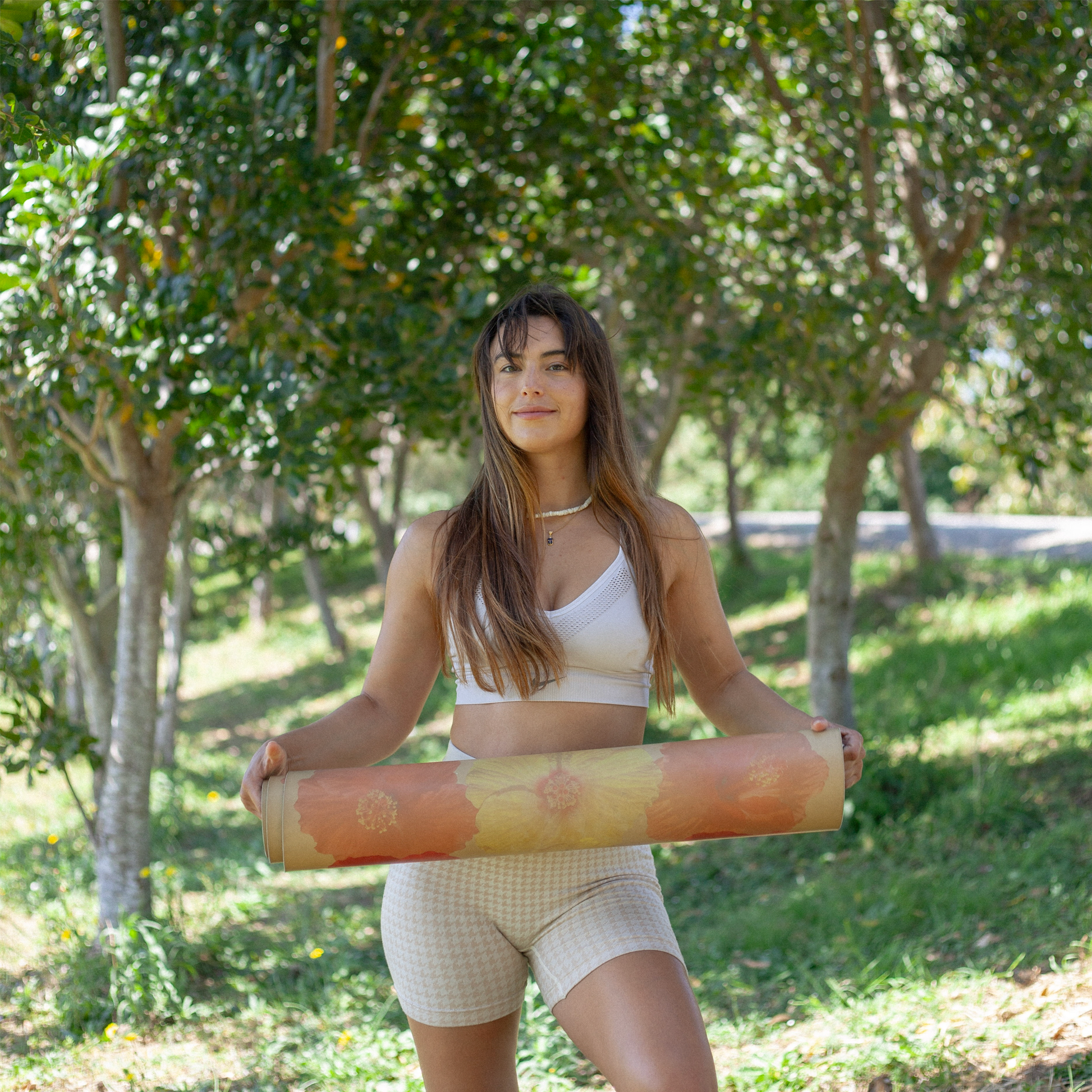 The Summer Mat • 4mm Thick, Recycled Natural Rubber Yoga Mat with Tropical Flowers - Crk