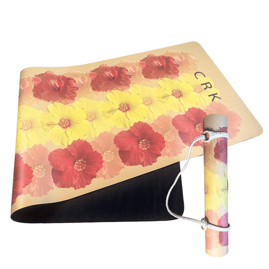 The Summer Mat • 4mm Thick, Recycled Natural Rubber Yoga Mat with Tropical Flowers - Crk