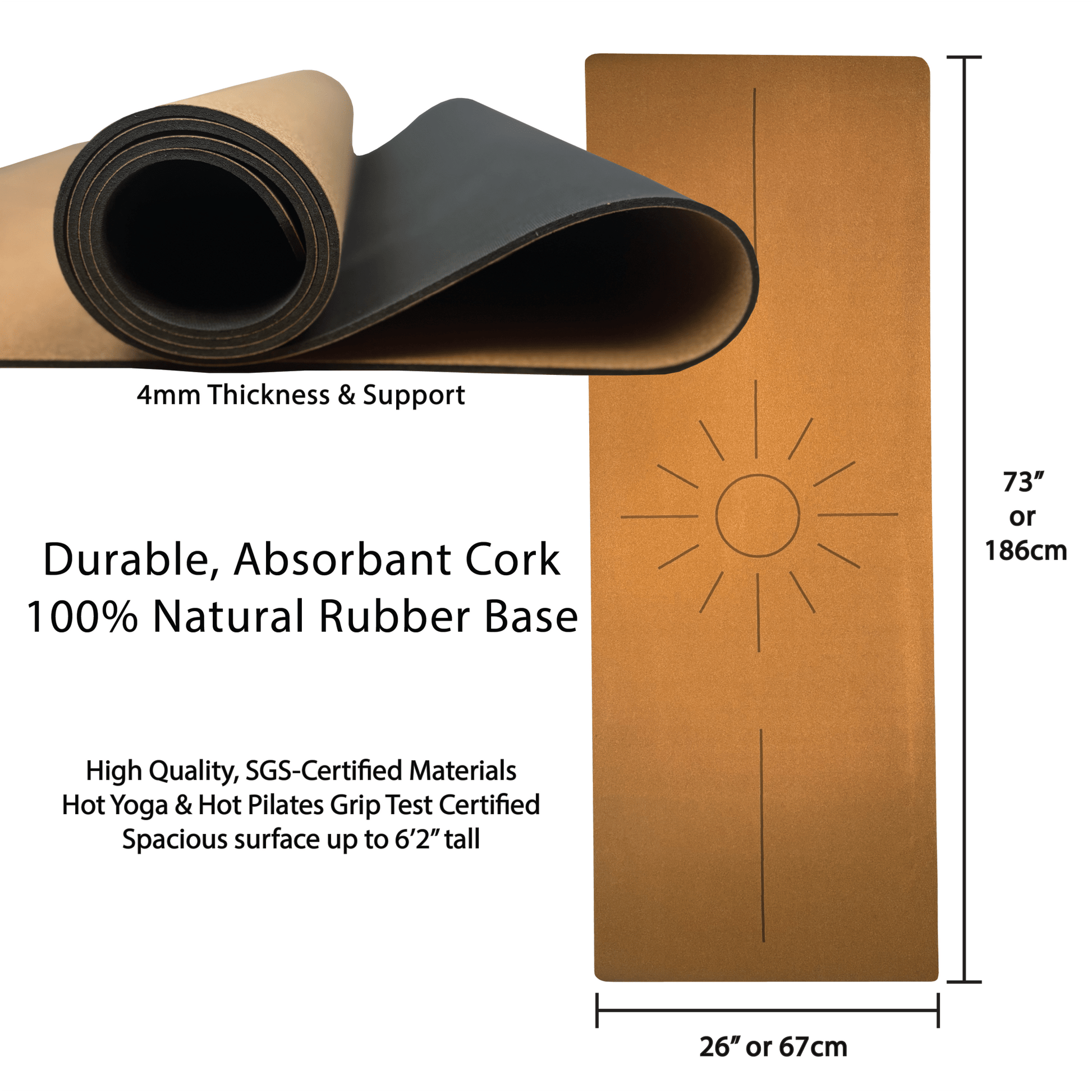 The Sun Mat 4mm Cork And Recycled Natural Rubber • Yoga Mat - Crk