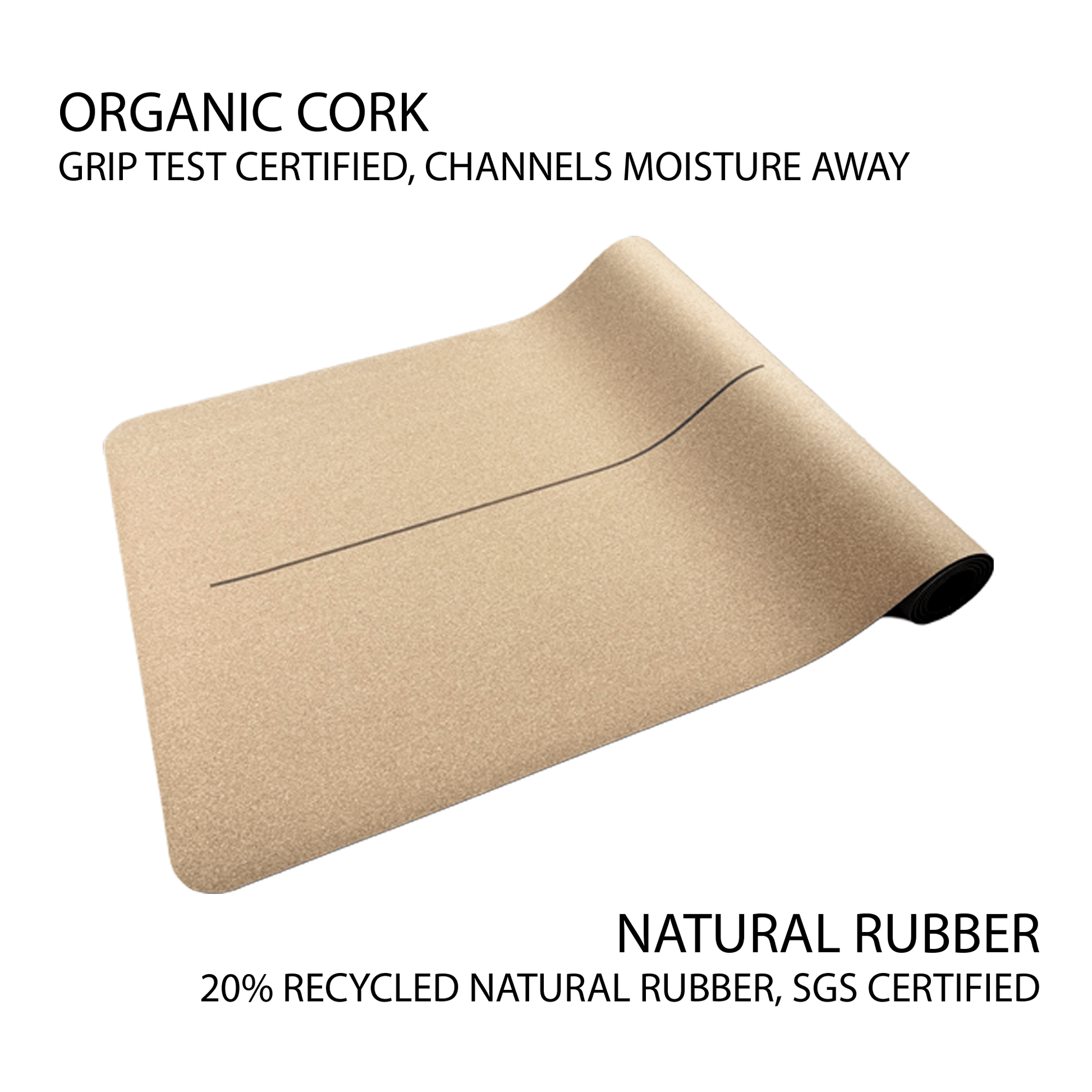 The Wave Mat • 4mm Thick, Organic Cork Yoga Mat with Recycled Natural Rubber - Crk