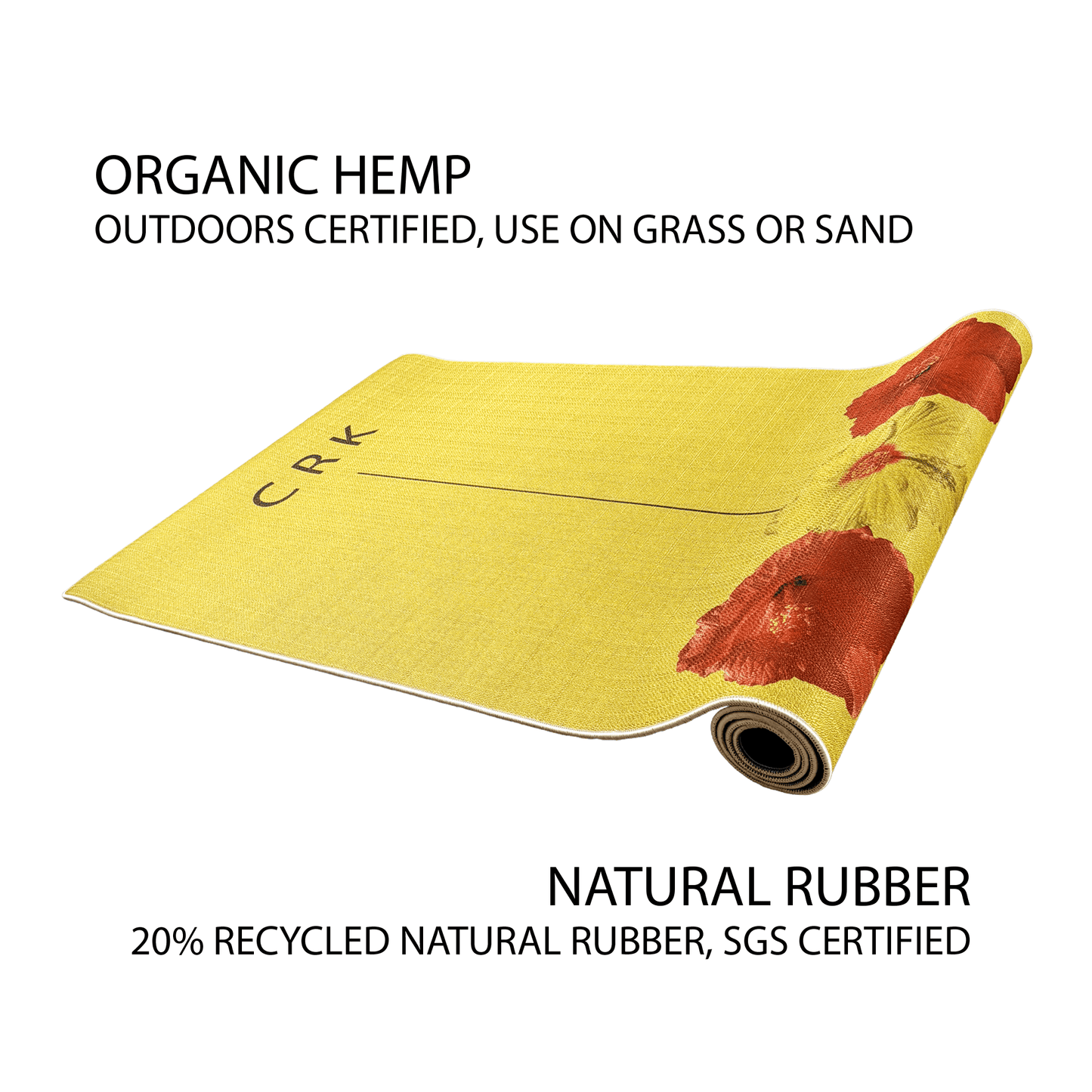 The Yellow Mat • 5mm Thick, Organic Hemp Yoga Mat with Natural Rubber (Limited Edition) + Yoga mat carrying strap - Crk